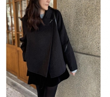 修身牛角羊絨手工短大衣