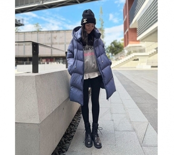 連帽可拆式中長鴨絨外套