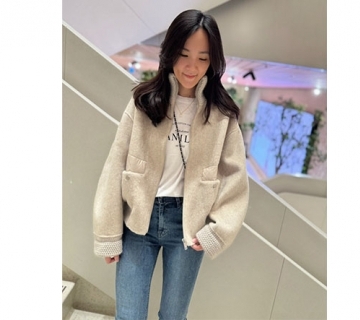 1111限定活動 高質感鵝絨拼接羊絨短大衣