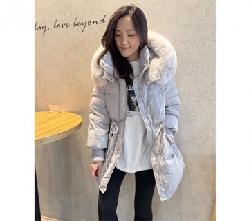 質感皮草鴨絨灰紫薄荷外套