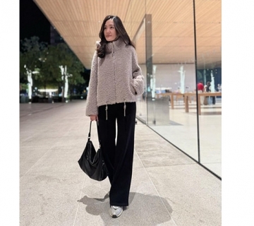 連帽一體成型羊毛皮毛外套