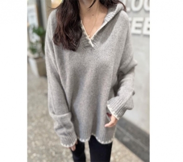 連帽滾邊浣熊長板毛衣