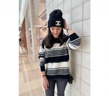 條文雪花拚色羊毛衫