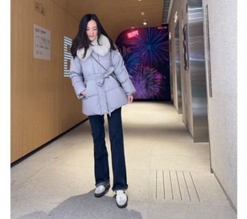高質感 霧紫皮草鴨絨外套