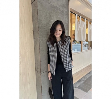 雙面穿格紋鵝絨背心