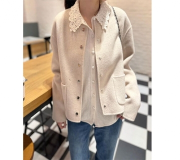 氣質簡約口袋羊絨短大衣