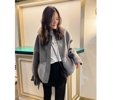 12月 限定優惠 浣熊脖圍鵝絨拼羊絨大衣