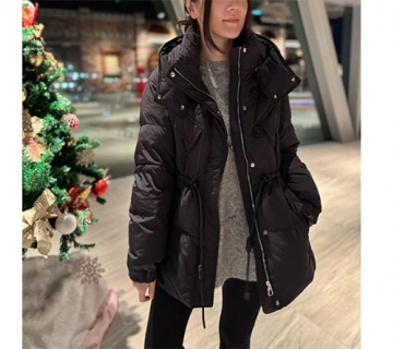 口袋設計連帽腰身90鵝絨外套