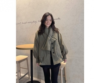 推薦 下擺抽繩荷葉鵝絨外套